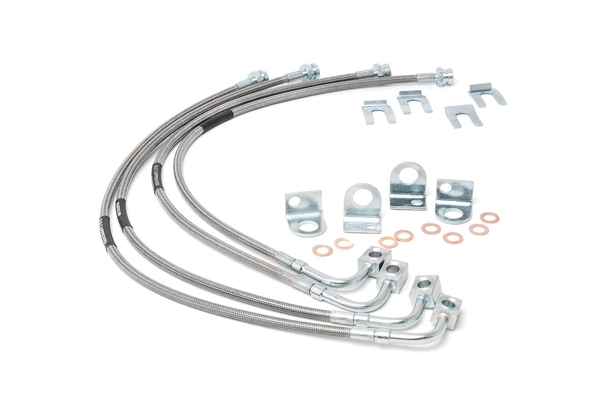 Jeep Wrangler Brake Lines - Front + Rear - Rough Country - Extended - Stainless - '07-'10